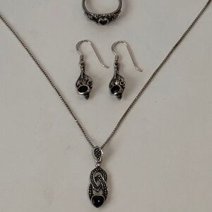Black Onyx Necklace, Earrings & Ring